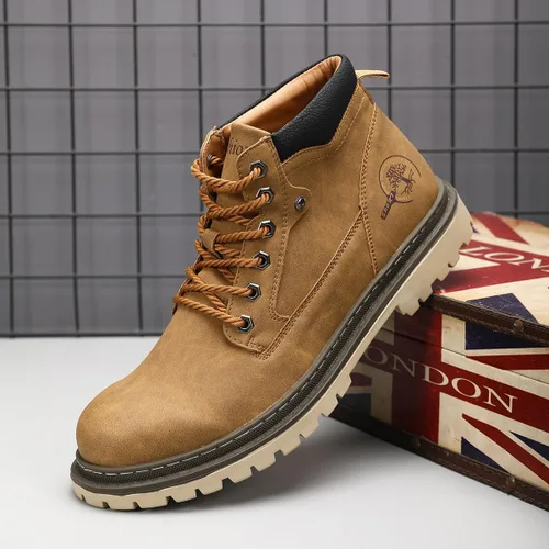 Vista 3 de Shaire Botas Chukka de cuero para hombre Botines con cordones para hombre Botas cómodas casuales