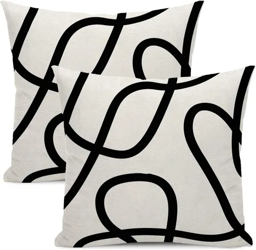 Vista 68 de Fundas de cojín en blanco y negro 16x16 Juego de 2 Fundas de cojín geométricas abstractas de arte moderno de línea Modernas estilo minimalista Línea