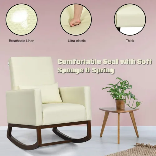 Vista 8 de DORTALA Mecedora tapizada de tela 2 en 1 con almohada beige