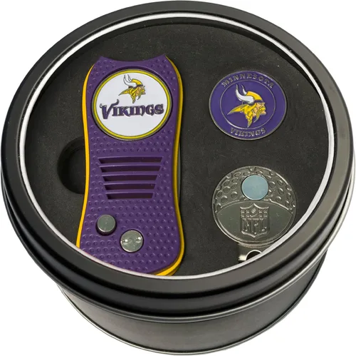 Vista 8 de Team Golf Set de regalo NFL Herramienta de divot de hoja conmutadora, clip de tapa y 2 marcadores de bola de esmalte de doble cara, diseño Multi