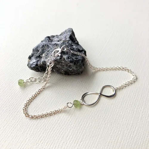 Vista 37 de Pulsera con dije de infinito con piedra natal, joyería hecha a mano, regalo para ella