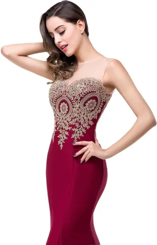 Vista 3 de Babyonline - Vestido largo formal de sirena con apliques de encaje para mujer