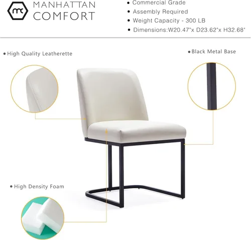 Vista 4 de Manhattan Comfort Serena - Silla de comedor de piel sintética de 18.7 pulgadas, color crema