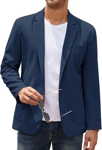 Vista 7 de COOFANDY Blazer casual de lino para hombre, ligero, ajuste regular, chaqueta deportiva de traje con un botón 01-caqui claro
