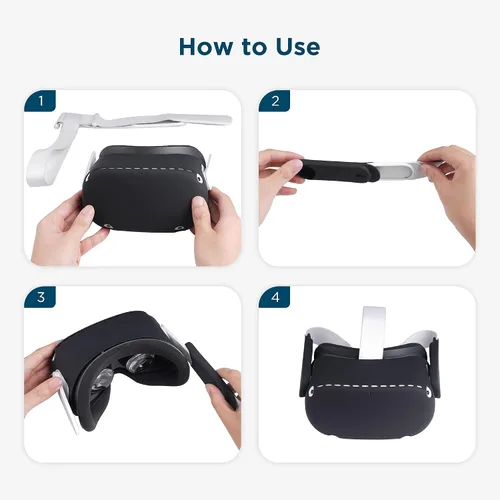 Vista 6 de KIWI design Funda protectora VR con dos fundas protectoras laterales compatible con accesorios Quest 2 silicona negro