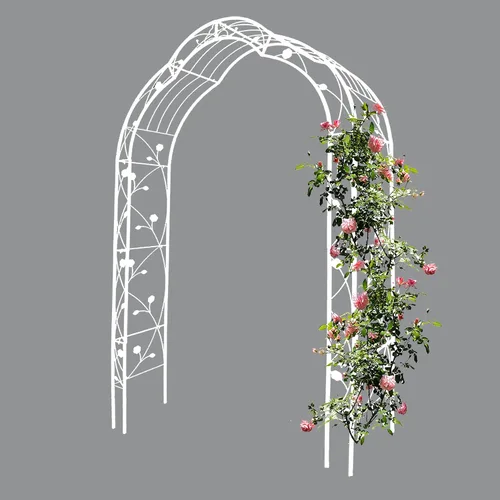 Vista 5 de Arco de jardín de metal de 98.4 pulgadas de alto, enrejado de jardín, plantas trepadoras, soporte de arco de rosas, césped al aire libre, boda