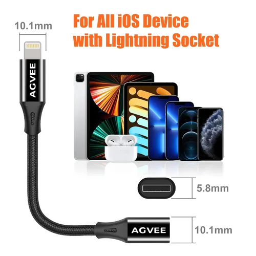 Vista 7 de AGVEE Cable de extensión Lightning de 1 pie, extensor trenzado hembra a macho, cable de función completa compatible con iPhone iPad, sincronización