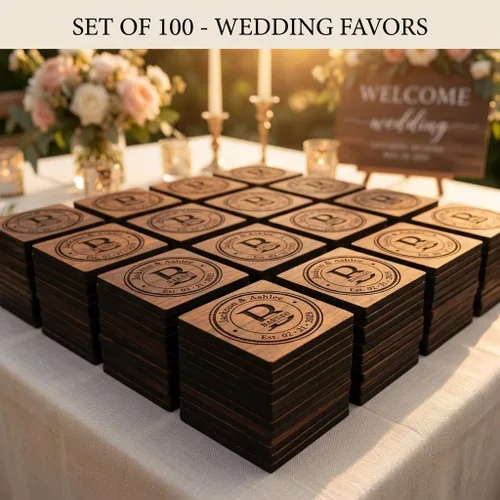 Vista 9 de Posavasos personalizados para regalos de boda, o juegos de posavasos de madera personalizados Opciones de juego de posavasos personalizados