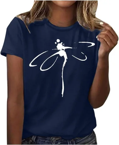 Vista 26 de Camiseta con estampado de animales para mujer, camiseta de libélula divertida, linda camiseta de manga corta, blusa de primavera 2023, camisas