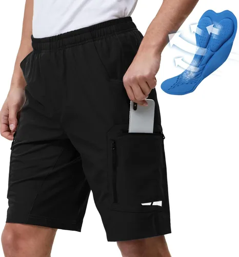 Vista 7 de Ally Pantalones cortos de ciclismo de montaña para hombre, acolchados en 4D, ligeros, holgados, con bolsillos con cremallera, para ciclismo