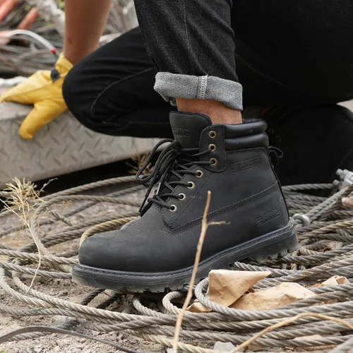 Vista 2 de Botas de trabajo para hombre, impermeables, con puntera suave, antideslizantes, cómodas, botas de trabajo de cuero
