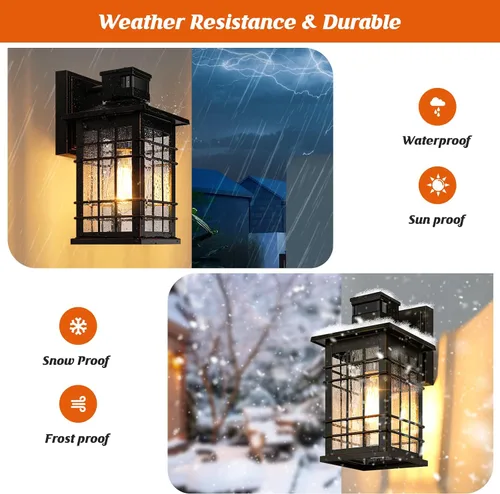 Vista 5 de Lámpara exterior con sensor de movimiento para montaje en pared, de bronce aceitado del anochecer al amanecer, impermeable, con base E26, linterna