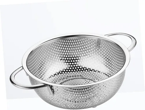 Vista 2 de KICHOUSE Cuenco de lavado de arroz, colador de acero inoxidable, doble asa, colador de verduras, coladores para cocina, fideos, cesta de colador