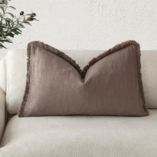 Vista 42 de Foindtower Fundas de almohada decorativas de lino con flecos, acogedora funda de cojín bohemia estilo farmhouse con borlas, funda de almohada