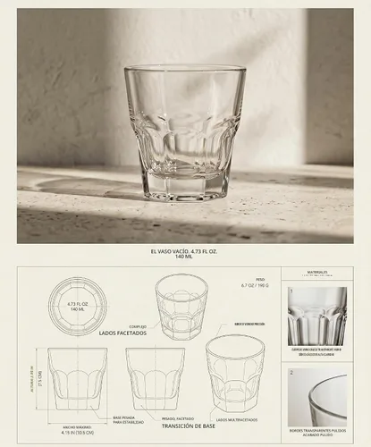 Vista 4 de Necessia Vasos Cortado de 4.5 onzas – Juego de 2, base pesada duradera tratada con calor, cristalería totalmente templada, elegantes vasos