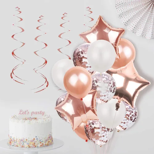 Vista 6 de Suministros de fiesta de oro rosa (juego de decoraciones de fiesta de oro rosa con globos)