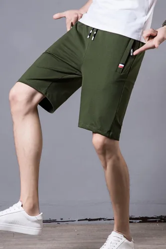 Vista 3 de Pantalones cortos casuales de verano de algodón de ajuste clásico con cintura elástica y bolsillos con cremallera