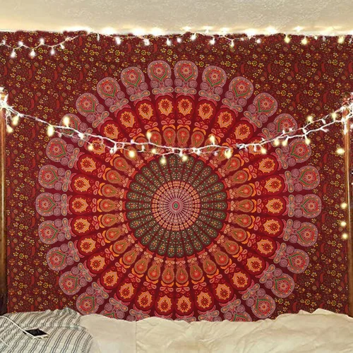 Vista 20 de Tapiz hippie indio bohemio psicodélico dorado azul pavo real mandala colgante en la pared (negro blanco, Queen (84 x 90 pulgadas) (84.6 x 90.6 in)