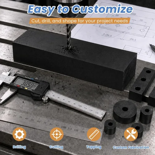 Vista 4 de 2 Pcs HDPE Plastic Blocks, 1 x 4 x 12 Inch, Black Negro2Pack
