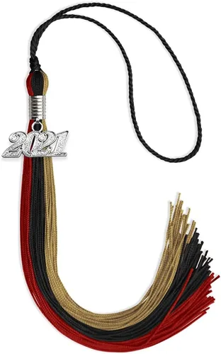 Vista 66 de Endea Graduation Borla de triple color con gota de fecha plateada (negro/dorado/granate, 2020)