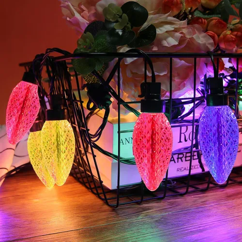 Vista 2 de AWQ Cadena de luces para exteriores de 35 pies de 3.9 pulgadas, luz de cono de pino súper grande, inastillable e impermeable, luz decorativa
