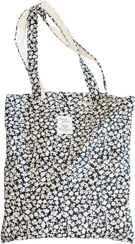 Vista 34 de Floral Canvas Tote Bag Double-Sided Printed Cloth Cotton Tote Floral Shoulder Bags for Beach Travel Shopping Grocery