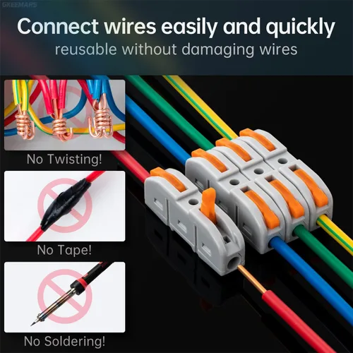 Vista 2 de 50 conectores de cable de palanca, 1 conductor compacto de empalme para circuito en línea 24-12 AWG (naranja)
