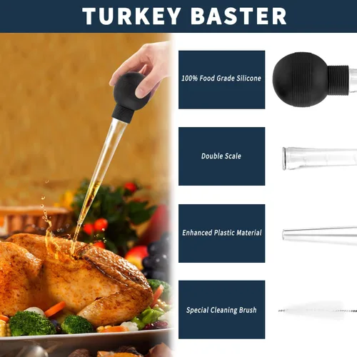 Vista 3 de Kendane Baster de Pavo con Cepillo de Limpieza, Jeringa Baster para Hornear y Asar Pavo en Casa, Incluye Bombilla Desmontable de Grado Alimenticio