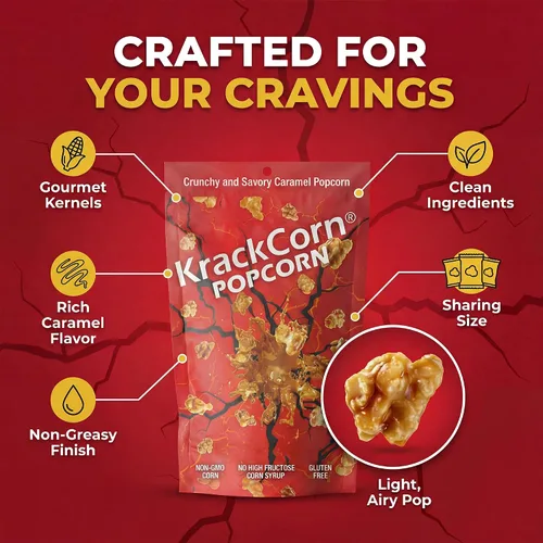 Vista 4 de KrackCorn Palomitas de maíz de caramelo, sin OMG, sin gluten, sin alta fructosa, sin culpa, delicia nocturna de película no grasa, 1.25 onzas