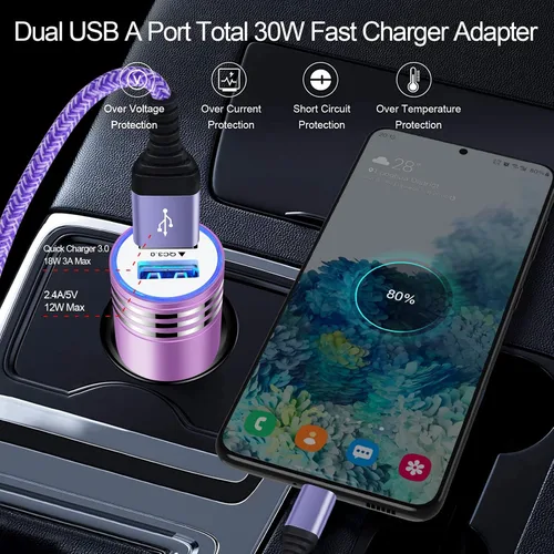 Vista 5 de S25 Ultra Quick Charge 3.0 Wall Charger Block C Cable cargador Android con enchufe de coche Carga rápida para Samsung Galaxy S25+ S24 Ultra S24FE