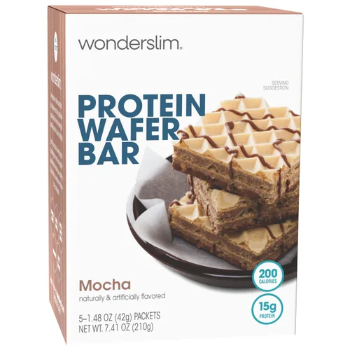 Vista 9 de WonderSlim Barra de bocadillos de oblea de proteínas, chocolate, 210 calorías, 0.53 oz de proteína, 0 mg de colesterol (5 unidades)