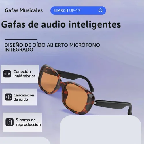 Vista 2 de Gafas de sol inteligentes con audio Bluetooth con altavoces, protección UV400, lentes de bloqueo de luz azul para hombres y mujeres Uf-17