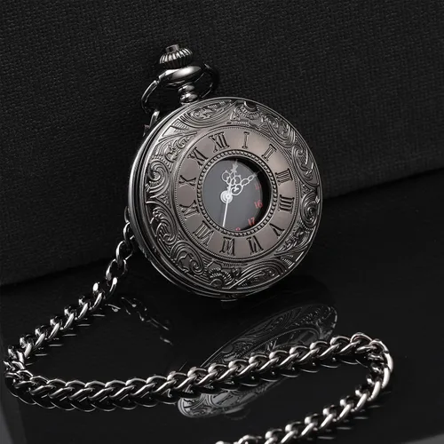 Vista 2 de Hicarer Reloj de bolsillo vintage de acero para hombre con cadena