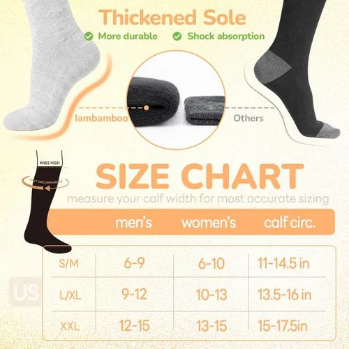 Vista 6 de Merino Wool Compression Socks for Women Men 15-20 mmHg for flying Ceniza