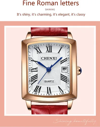 Vista 5 de FANMIS Relojes para mujer, caja de oro rosa, número romano, reloj de pulsera de lujo cuadrado marrón con correa de cuero