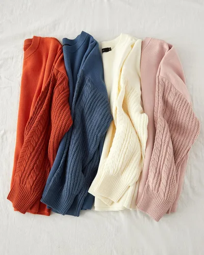 Vista 4 de ZESICA Women's 2024 Fall Long Sleeve Crew Neck Solid Color Cable Knit Chunky Casual Oversized Pullover Sweater Tops
