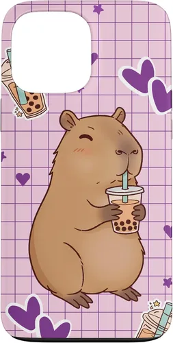 Vista 24 de Funda Kawaii Anime Capybara Beber Boba Bubble Tea Kids Girls para iPhone 17