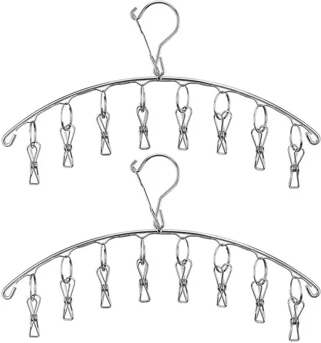 Vista 6 de 2 perchas de secado de ropa con 16 clips, estante de secado de aire de calcetines de acero inoxidable, resistente al viento, antipérdida para todos