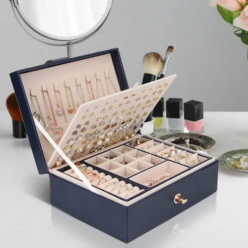 Vista 6 de YONZONE Joyero para mujeres y niñas, organizador de joyas grande para anillos, aretes, collares, pulseras, estuche organizador de joyería de piel