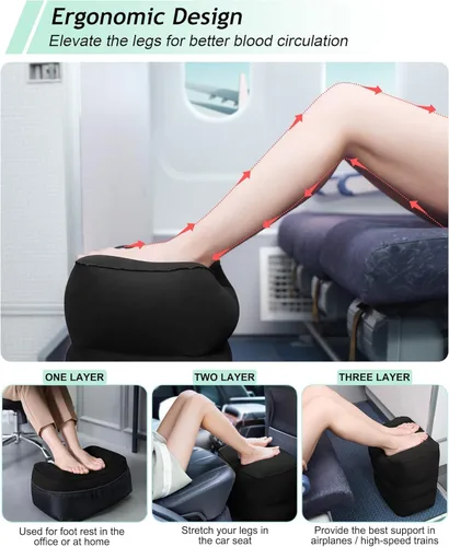 Vista 2 de Almohada Reposapiés Inflable para Viaje, Cama de Avión para Niños, Almohada de Reposo de Piernas de 3 Capas Ajustable, Artículos Esenciales de Viaje
