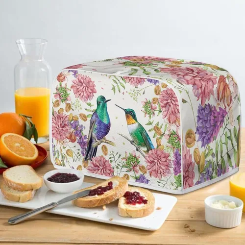Vista 5 de Bulopur Cubierta de tostadora de 2 rebanadas de pintura de pájaros y flores, tostadora, panificadora, organizador de máquina, bolsa de protección