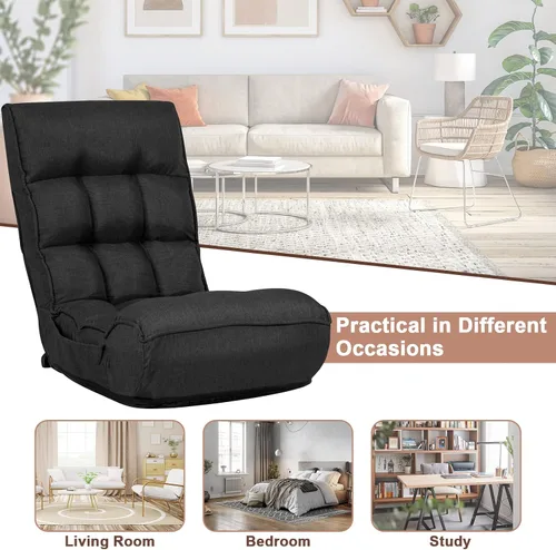 Vista 8 de COSTWAY Sillón plegable de suelo, silla de juegos de suelo con cabezal ajustable de 5 posiciones y respaldo ajustable de 4 posiciones, sofá Negro