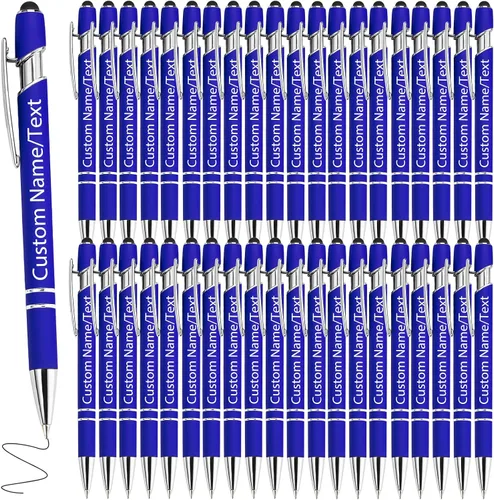 Vista 34 de Bolígrafos personalizados con nombre, paquete de 10 bolígrafos personalizados a granel, bolígrafo de tinta negra grabada con punta de lápiz óptico