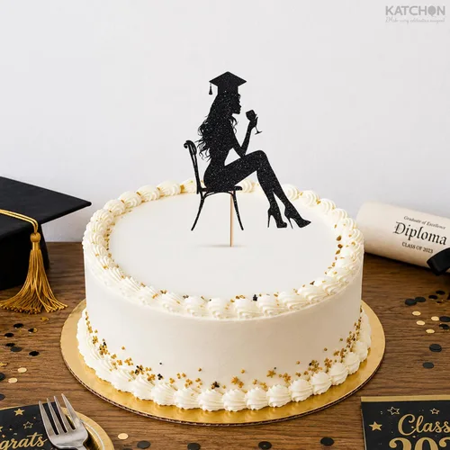 Vista 6 de KatchOn Decoración para tartas de graduación, paquete de 1 Decoraciones de pastel de graduación con purpurina negra 2026 para secundaria