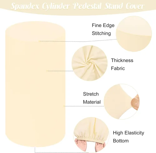Vista 4 de Fivenl Juego de 5 fundas de elastano para pedestal cilíndrico, color beige, elásticas, cubiertas de zócalo cilíndrico para mesa de postre, cubierta