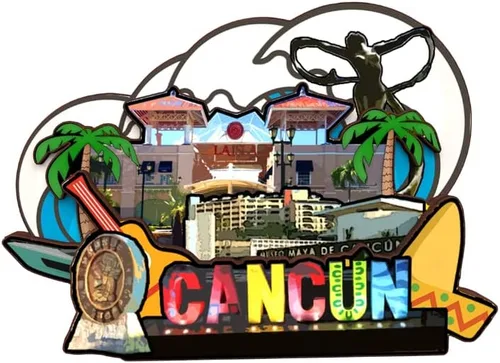 Vista 16 de Imán de nevera Cancún México Colección de madera 3D Madera Hecho a mano Recuerdos de la ciudad de viaje, imán para nevera Decoración del Hogar