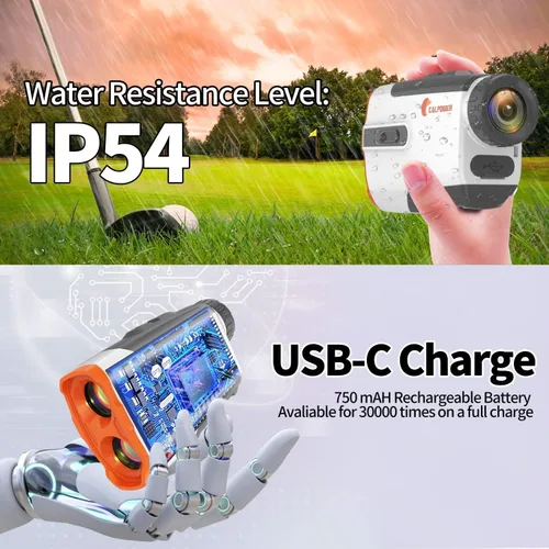 Vista 5 de Golf Rangefinder with Slope - 7X Magnification 1200 Yards Waterproof Laser Golf Rangefinder with Magnet - Flag Lock Vibration Rechargeable
