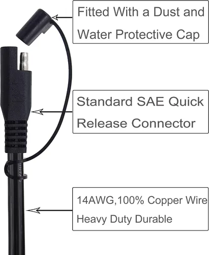 Vista 4 de Cable de extensión de cocodrilo de cocodrilo de 10 pies 14 AWG a conector SAE, adaptador de liberación rápida SAE de 12 V a clips de cocodrilo cable