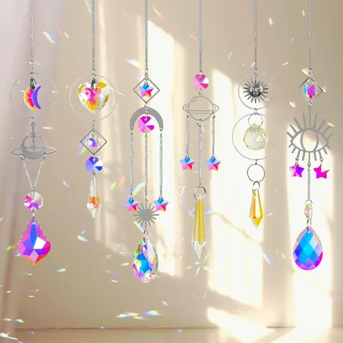 Vista 12 de 6 Piezas de Atrapasueños de Cristales Coloridos con Colgante de Cadena, Bolas de Cristal para Ventana, Hogar, Jardín, Decoración para Navidad, Día