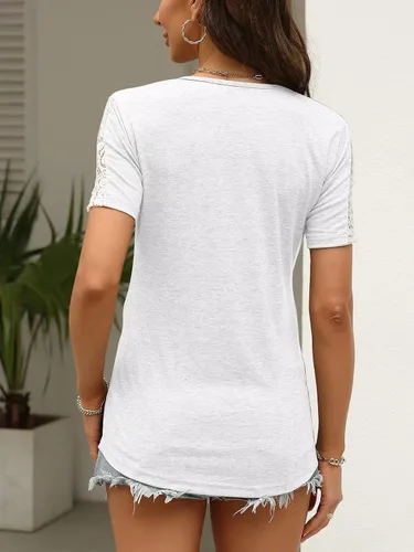 Vista 5 de Eachyes Camisetas de encaje de manga corta con cuello en V para mujer, blusas casuales de verano